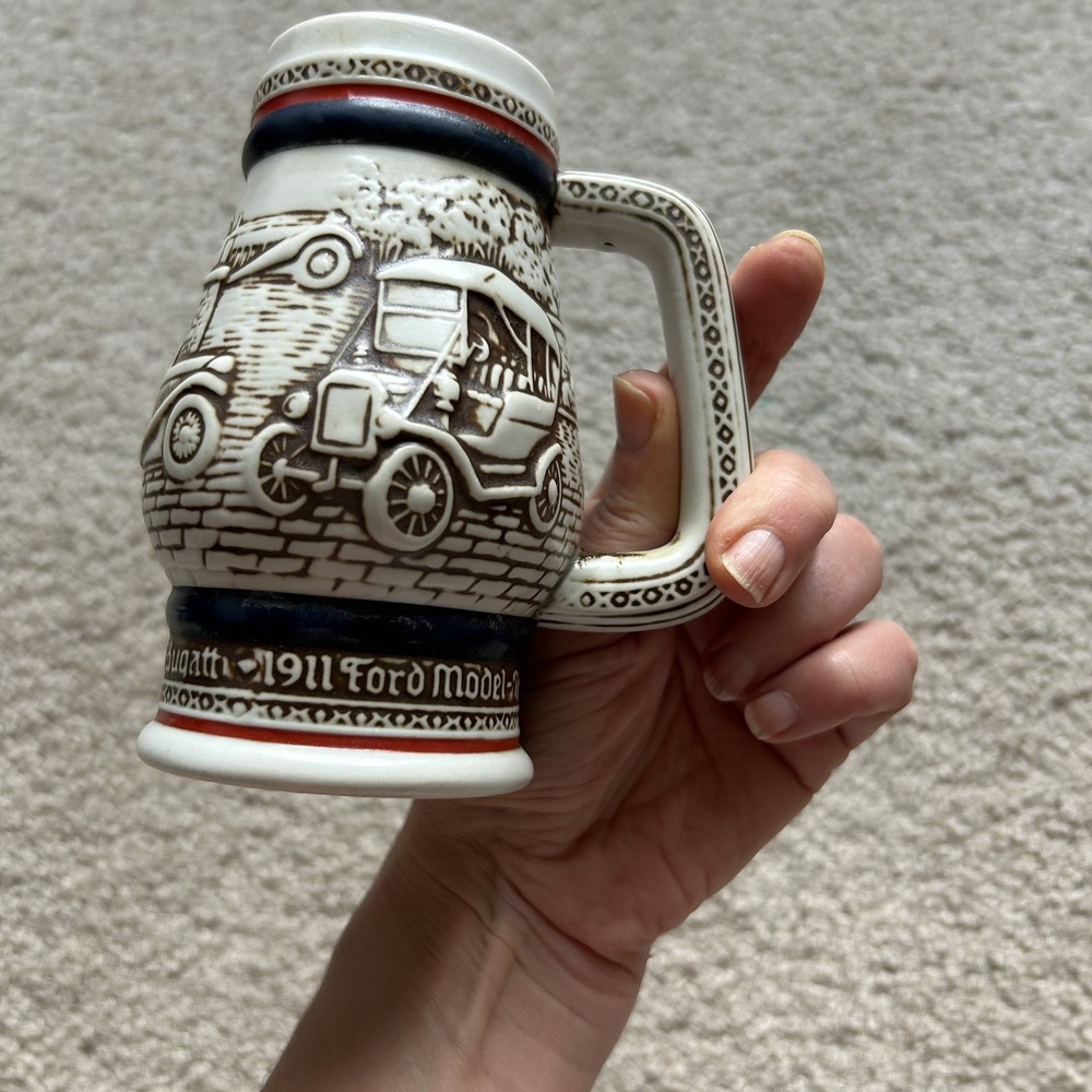 Vintage 1982 Avon Oktoberfest Beer Stein Ceramarte Brazil Antique Cars Mug 5"
